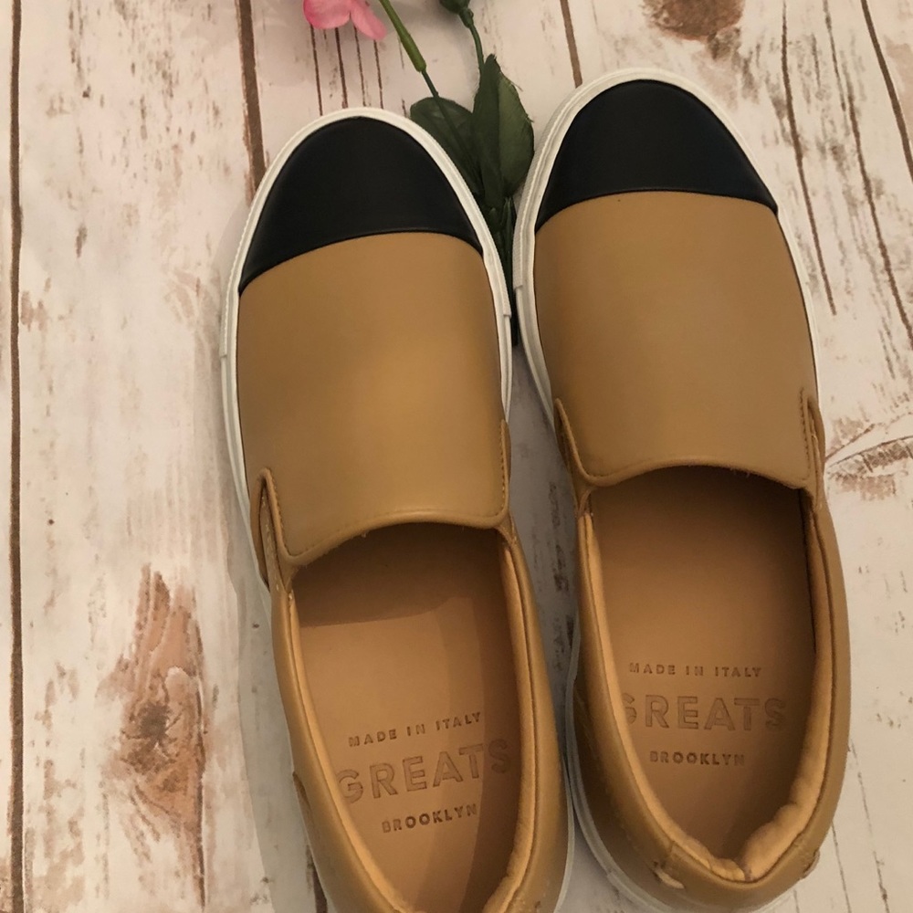 GREATS Wooster Cap Toe Tan Sneaker Slip On Sz 7.5